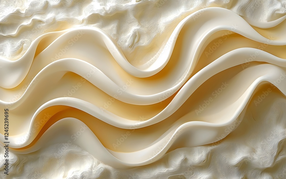 Poster an abstract composition featuring soft, flowing lines of cream and beige hues, creating a serene and