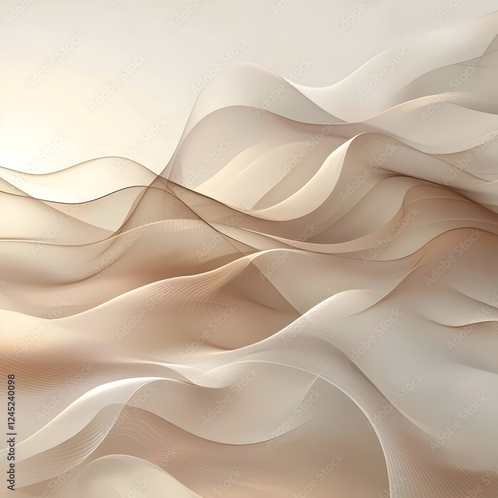 Poster an abstract composition of soft, flowing lines in warm, neutral tones, creating a sense of movement 