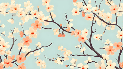 pattern of cherry blossoms and branches in pastel shades