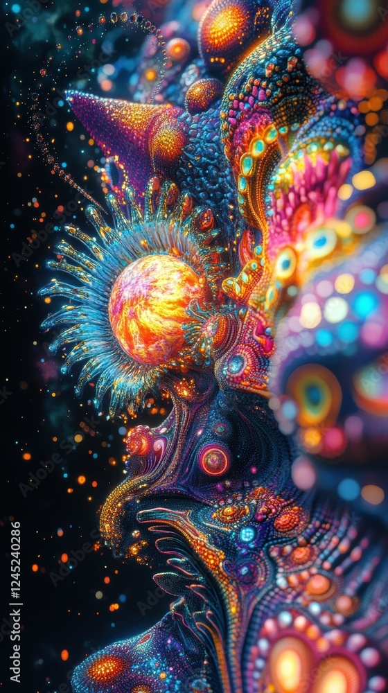 Poster vibrant and colorful visual representation of abstract fractal patterns