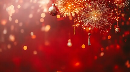 Fototapeta premium Festive Fireworks and Ornaments Celebrate New Year