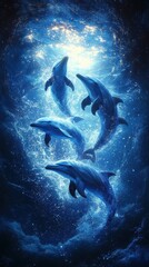 Fototapeta premium Dolphins Leaping in Ocean Light with Sparkling Water Reflections