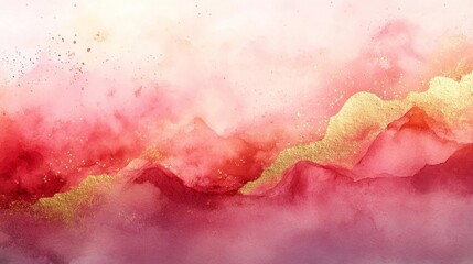 Obraz premium Red and Pink Abstract Waves with Gold Highlights. Generative AI