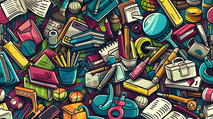 Obraz premium Colorful assortment of school supplies and stationery items scattered on a surface, ideal for education themes