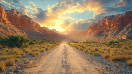 Majestic Red Rock Formations in the Enchanting Desert Canyon Basking under Azure Skies