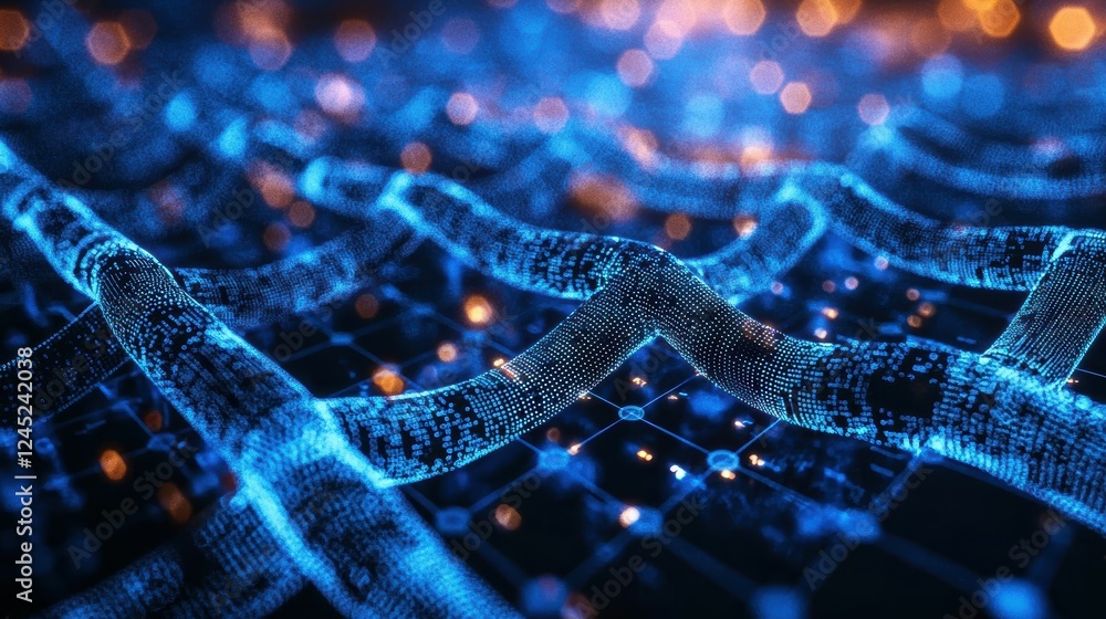 Poster abstract representation of blockchain connection in digital space
