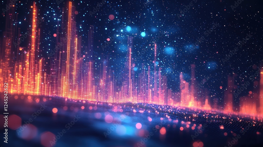 Poster Translucent Abstract 3D Chart with Layers and Floating Particles