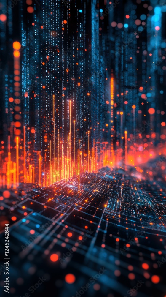 Poster abstract data visualization with bright elements and dark background