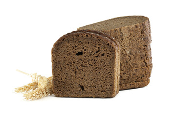 Freshly Baked Rye Bread With Wheat Stalks on White Background