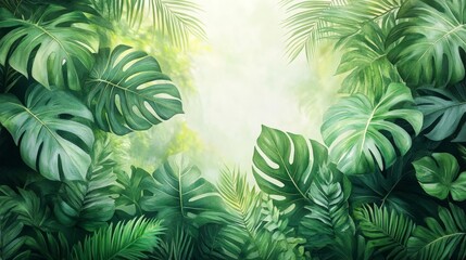 Tropical Green Foliage with Soft Background. Generative AI