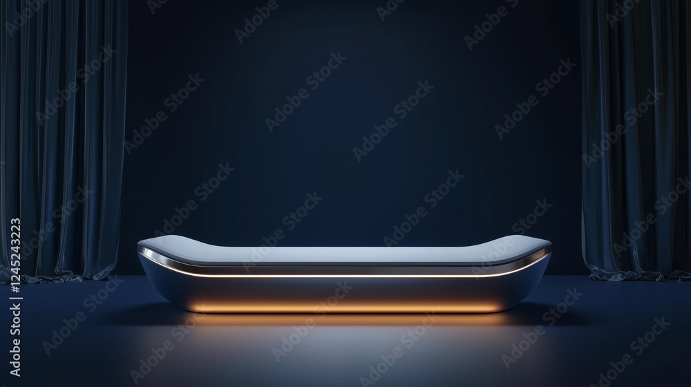 Poster futuristic empty podium in sleek metallic design with soft lighting