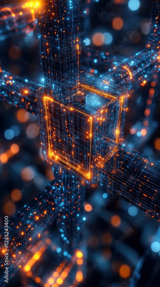 Poster digital blockchain ledger visualized in abstract technology background