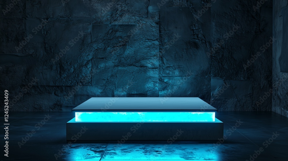 Poster futuristic levitating podium in an empty 3d environment with glow