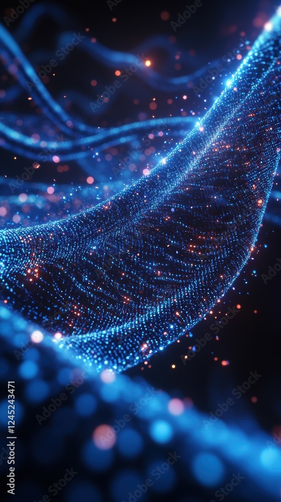 Poster dynamic blue strands of dna representing digital binary code concept