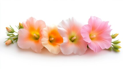 Delicate Pink Hibiscus Flowers on a White Isolated Background. Generative AI