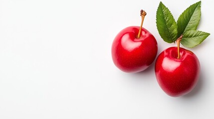 Fresh Cherries with Leaves on a White Isolated Background. Generative AI