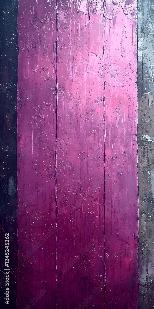 Poster an abstract vertical painting featuring a gradient of deep pink hues transitioning to gray, creating