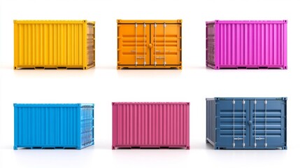 Obraz premium Colorful Shipping Containers Isolated on White Background. Generative AI