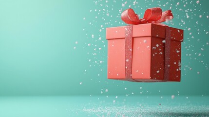 Floating Gift Box with Snowflakes. Generative AI