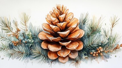 Fototapeta premium Pinecone and Pine Branches with Snow. Generative AI