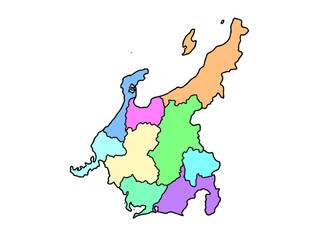 少しゆるい中部地図 色分け 中日本