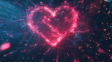 Abstract Neon Heart Energy Lines Art