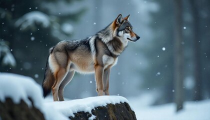 Obraz premium Wolf standing on snow ice
