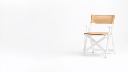 Minimalist White Director's Chair with Beige Canvas. Generative AI