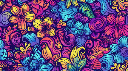 Colorful abstract floral pattern with intricate designs and vibrant hues, suitable for backgrounds