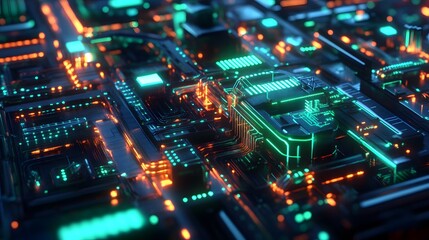 Obraz premium 3D Blockchain Network Visualization with Glowing Digital Chains and Nodes