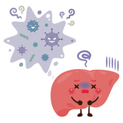 ウイルスに感染した肝臓のキャラクターイラスト