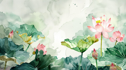 Zen and chinese style lotus art	