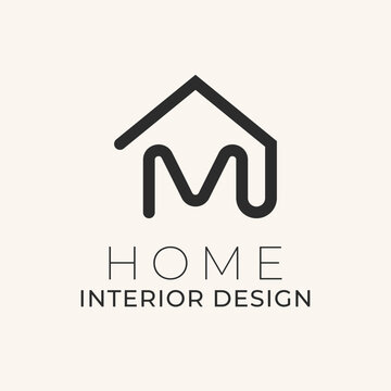 letter m house line monogram logo vector.