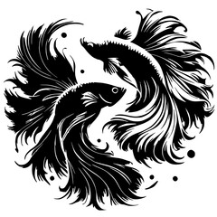 Betta fish fighting silhouette