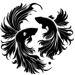 Betta fish fighting silhouette