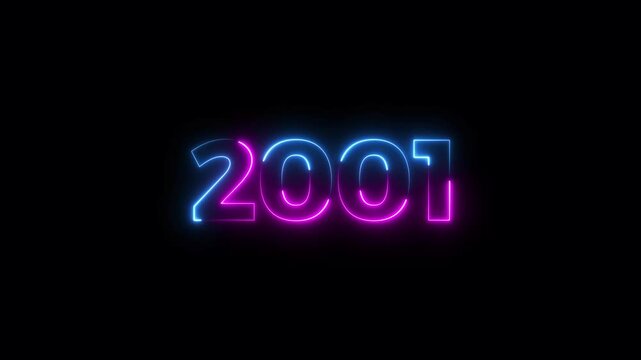 Neon countdown 2001 Sal number icon text background 4k animation.