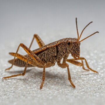 Cricket Grasshopper Caelifera Orthoptera Insecta  A large gray grasshopper sits on a light background. Close-up. Australian Black Field Cricket, Teleogryllus commodus