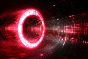 Fototapeta premium Futuristic red digital tunnel with glowing lights