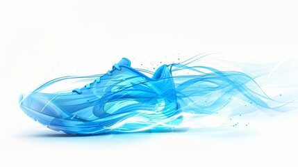 Fototapeta premium Dynamic blue running shoe with flowing energy trails