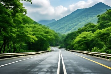 Fototapeta premium Road to the great mountain.wonderful springtime landscape in mountains.