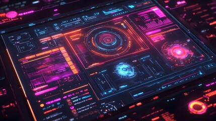 Fototapeta premium Holographic Cybersecurity Dashboard Displaying Real-Time Threat Alerts and Data Encryption