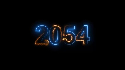 Neon light countdown 2054 Sal number background 4k animation. Happy new year 2054. 