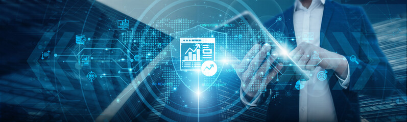 Businessmen's connections are protected through web analytics strategies that utilize secure data collection and analysis methods while optimizing marketing efforts and enhancing user experience.