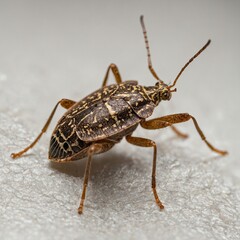 Naklejka premium Macro Photo of Yellow Fever Mosquito Isolated on The Floor Macro Photo of Yellow Fever Mosquito Isolated on The Floor standard Harvestman right side view. Full figure visible, flat white background, n