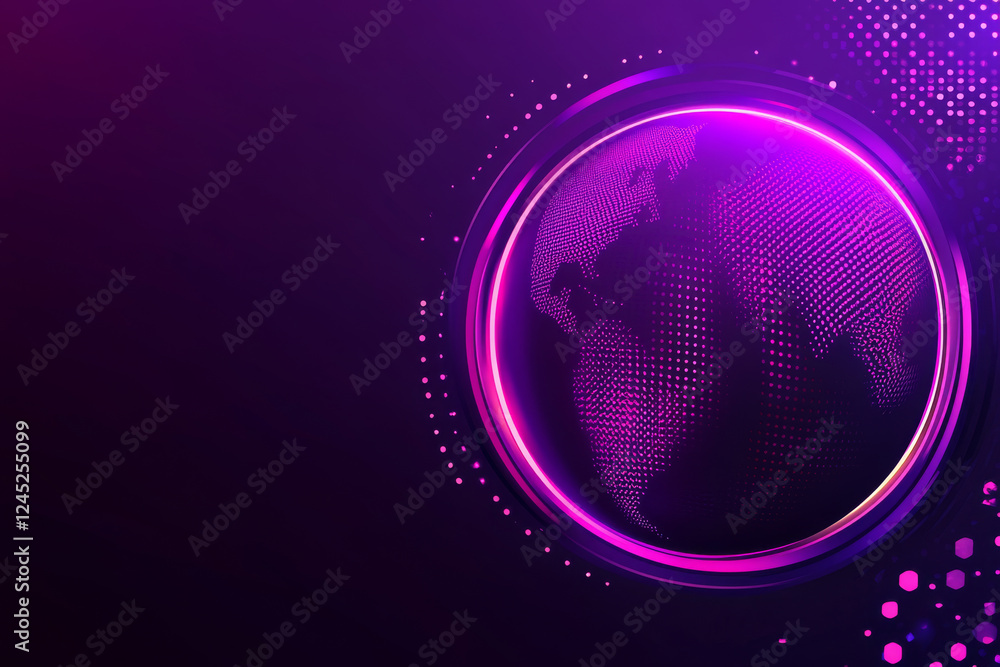 Poster purple digital globe with abstract dots and lines