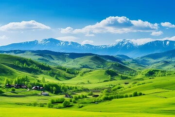 Obraz premium sunny afternoon. wonderful springtime landscape in mountains.