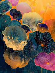 Zen and chinese style lotus art	