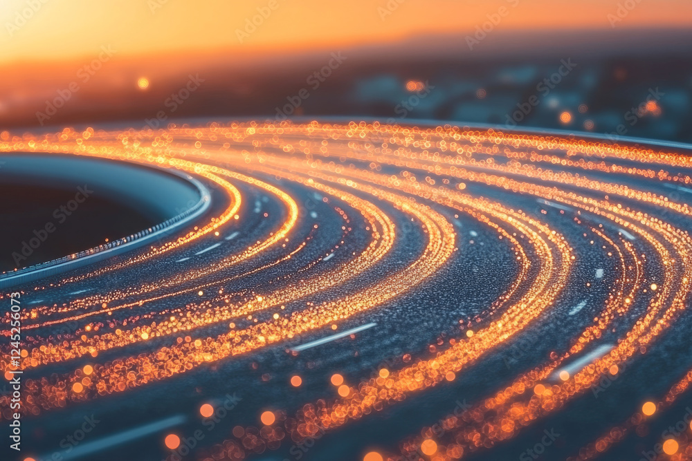 Poster glowing abstract road with dynamic light trails