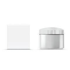 Blank White Box with Cosmetic Cream Jar or Nail Polish Bottle Mockup Vector