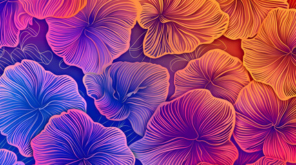 Vibrant floral pattern with intricate line art in warm and cool colors, ideal for backgrounds